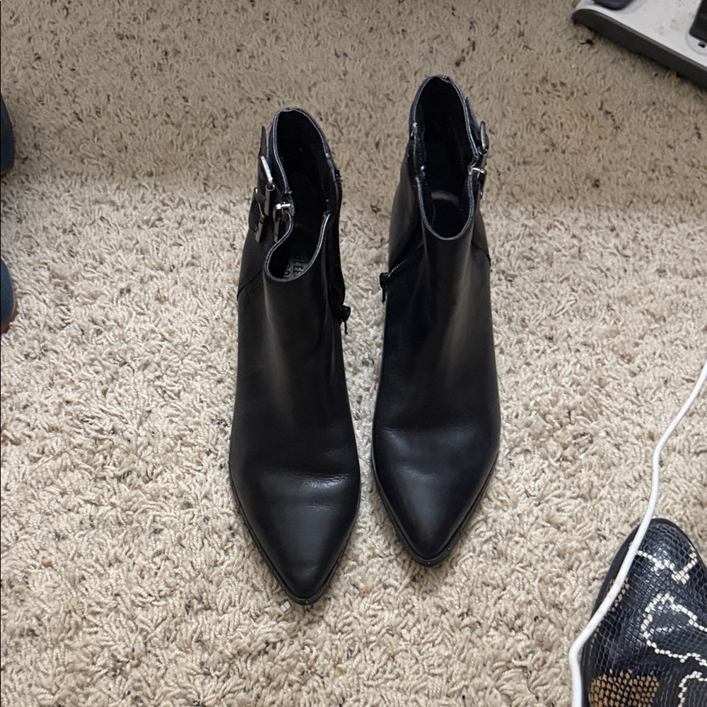 Women’s Black Pointed Toe Ankle Booties with Side Buckle